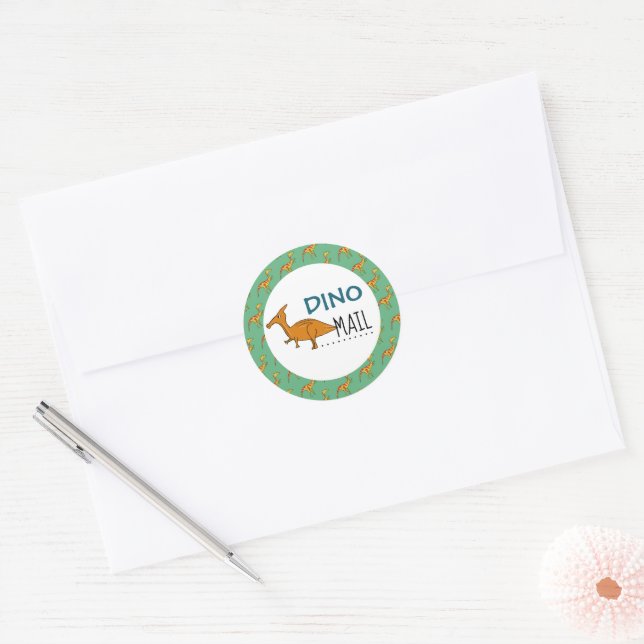 Adesivo Redondo Dino Mail, Dinossauro (Envelope)