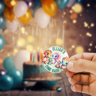 Adesivo Redondo Dino Roar Birthday