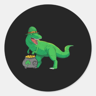 Adesivo Redondo Dino-sauro Sortudo Dia de São Patrício T-rex Irlan