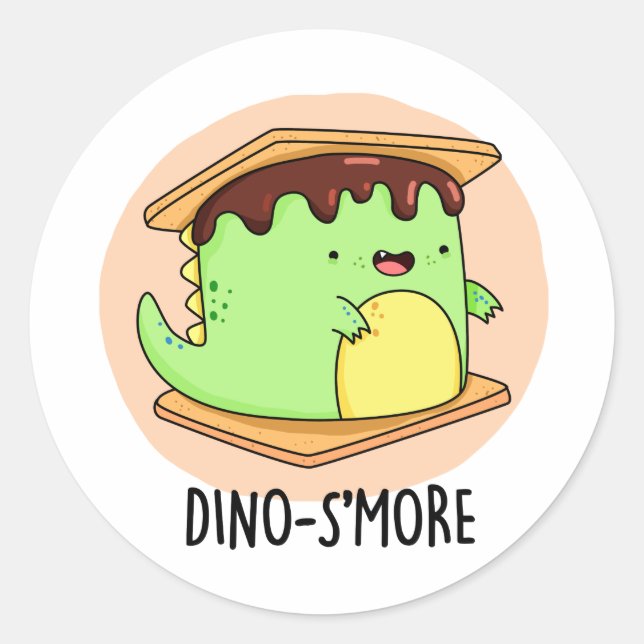 Adesivo Redondo Dino-Smore Engraçado Dinossaur Smore Pun (Frente)