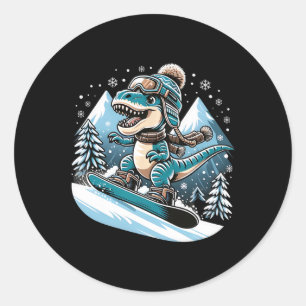 Adesivo Redondo Dino Snowboard Divertido Legal Snowboard Para Home