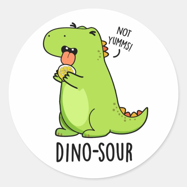 Adesivo Redondo Dino-Sour Funny Dinosaur Pun (Frente)