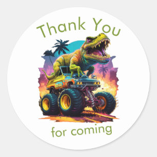 Adesivo Redondo Dino T-Rex Monster Truck, Obrigado