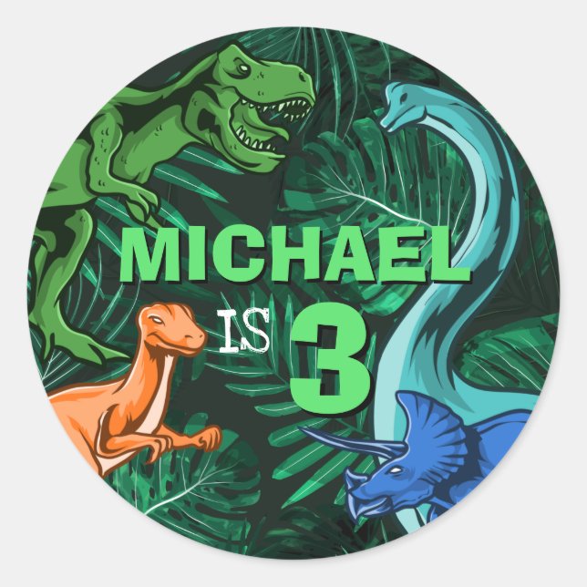 Adesivo Redondo Dino Trex Jurassaz Dino Dinossauro Personalizado A (Frente)