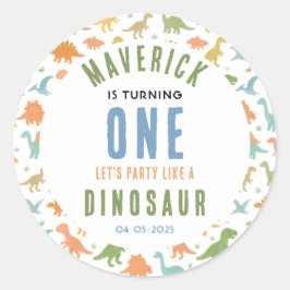 Adesivo Redondo Dinosaur 1st Birthday Party | Cute Prehistoric