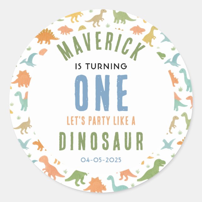 Adesivo Redondo Dinosaur 1st Birthday Party | Cute Prehistoric  (Frente)