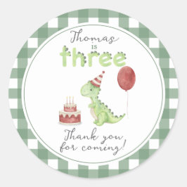 Adesivo Redondo Dinosaur aquarela Três Aniversário Obrigado