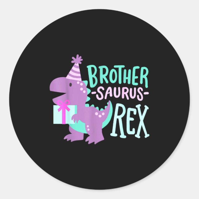 Adesivo Redondo Dinosaur Birthday Brother Saurus T Rex Family Matc (Frente)