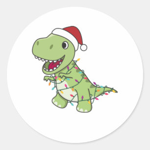 Adesivo Redondo Dinosaur Christmas Snow Winter T-Rex Dino
