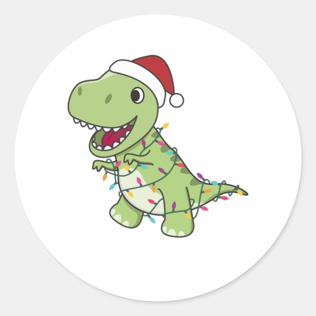 Adesivo Redondo Dinosaur Christmas Snow Winter T-Rex Dino (Frente)