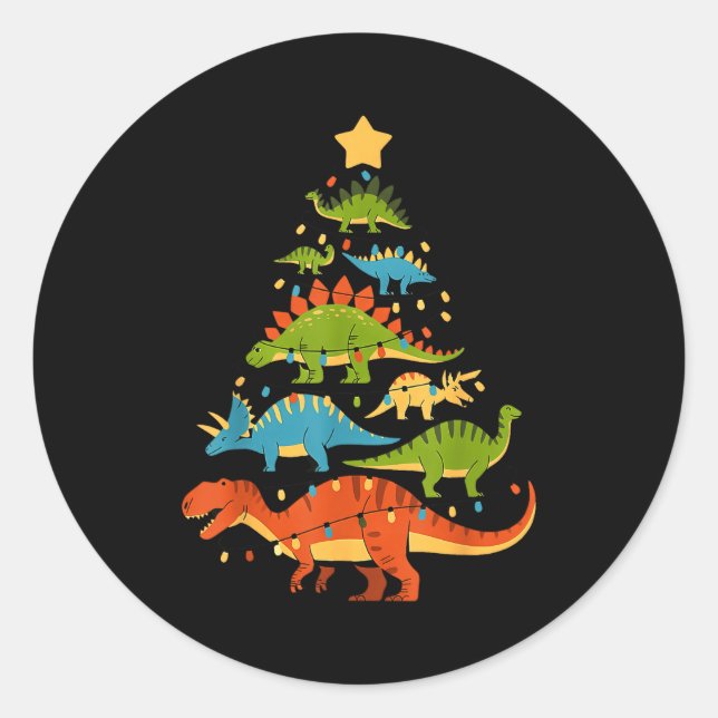 Adesivo Redondo Dinosaur Christmas Tree Dino Trex Dinosaur Lover C (Frente)