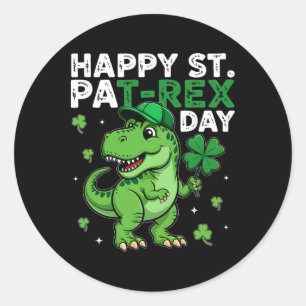 Adesivo Redondo Dinosaur Dia de São Patrício Shamrock Irlandês Men
