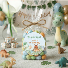 Adesivo Redondo Dinosaur One-A-Saurus 1st Birthday Thank You