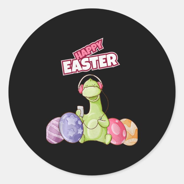 Adesivo Redondo Dinosaur Say Happy Easter Premium Tri-blend  (Frente)