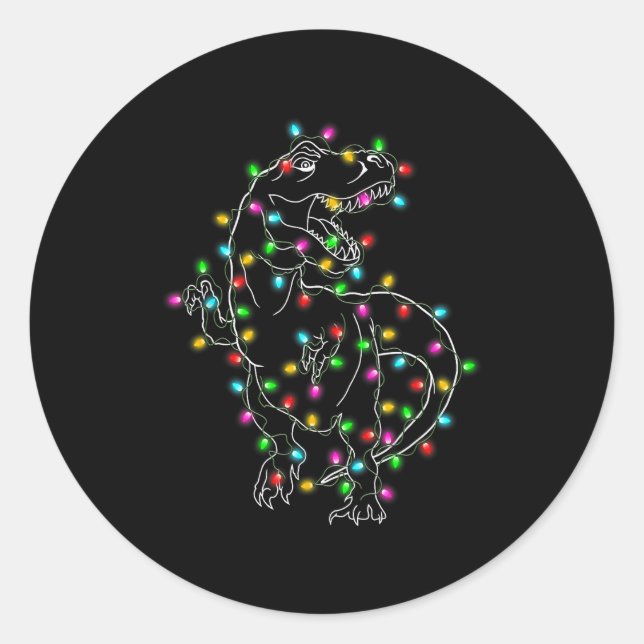 Adesivo Redondo Dinosaur T-rex Tree Christmas Sweater Xmas Pet Din (Frente)