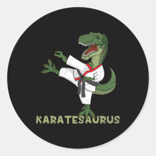 Adesivo Redondo Dinosauro de Karatê Engraçado Karatesaurus T-rex G