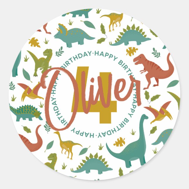 Adesivo Redondo Dinossaur Birthday (Frente)