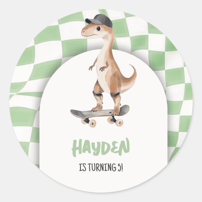 Adesivo Redondo Dinossaur Birthday - Retro T Rex Verificado (Frente)