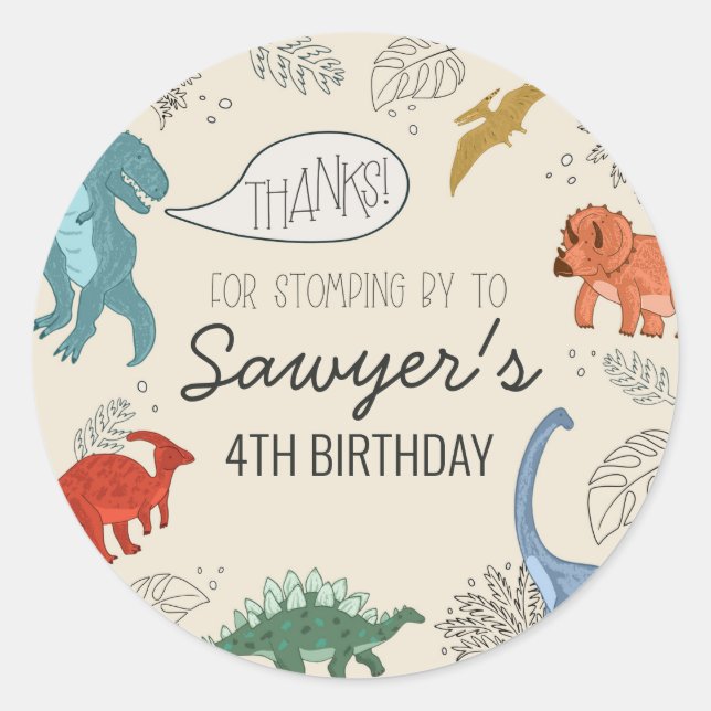 Adesivo Redondo Dinossaur Birthday Round Sticker (Frente)