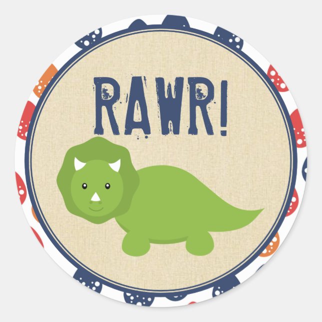 Adesivo Redondo Dinossaur Birthday Stickers (Frente)