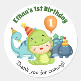 Adesivo Redondo Dinossaur Birthday Stickers - Favor do primeiro an