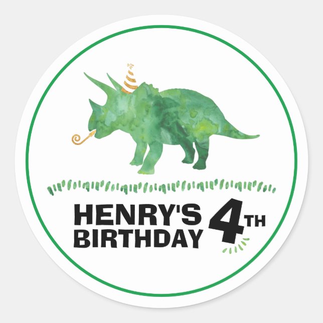 Adesivo Redondo Dinossaur Birthday Triceratops Sticker (Frente)