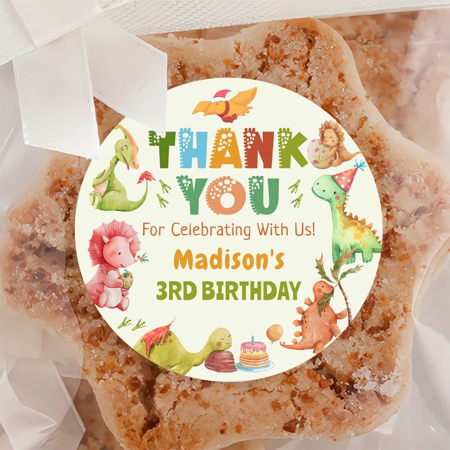 Adesivo Redondo Dinossaur Greenery Avinheta de Aniversário (Criador carregado)