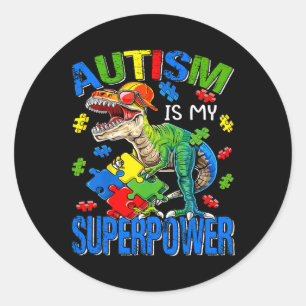 Adesivo Redondo Dinossaur Rex Autism É Meu Superpoder Autismo Awar