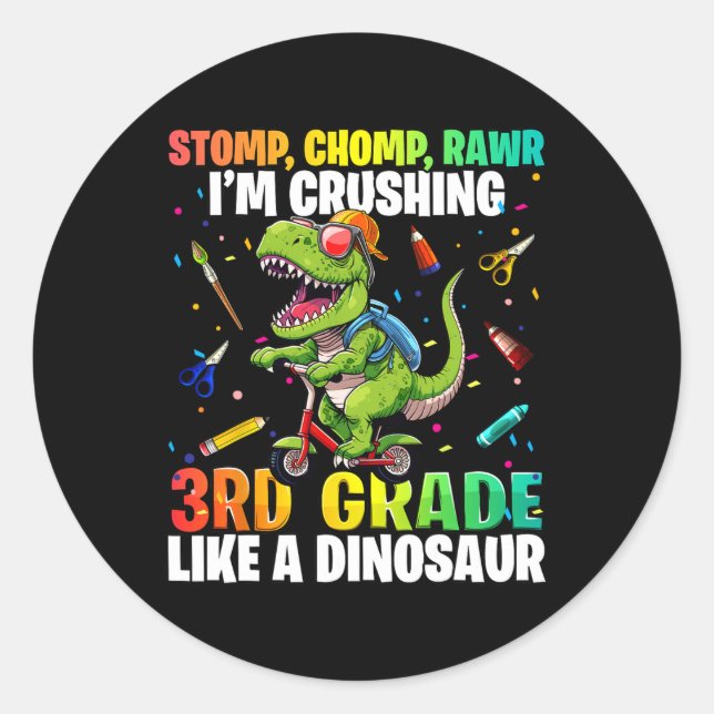 Adesivo Redondo Dinossauro 3º ano de volta à escola 1º dia de Sch (Frente)