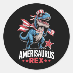 Adesivo Redondo Dinossauro 4 de Julho Amerisaurus T Rex Engraçado