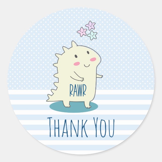 Adesivo Redondo Dinossauro Amarelo bonito com estrelas felizes Obr (Frente)