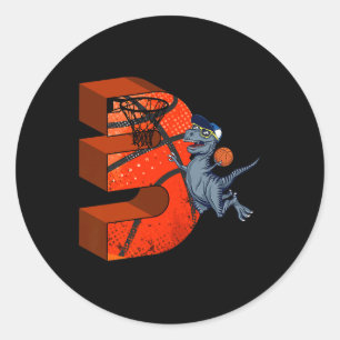 Adesivo Redondo Dinossauro aniversário de 3 anos de Basquete Ofere