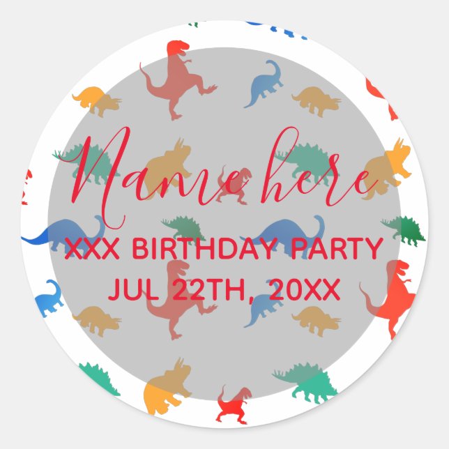 Adesivo Redondo Dinossauro Aniversário Obrigado (Frente)