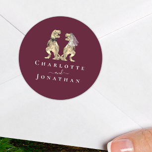 Adesivo Redondo Dinossauro Casado Borgonha e Creme Personalizado