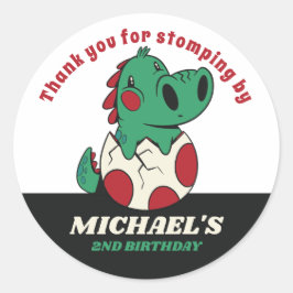 Adesivo Redondo Dinossauro de Bebê Bonito na Festa de Aniversário 