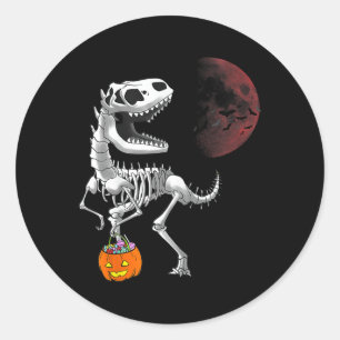 Adesivo Redondo Dinossauro de Halloween T Rex Esqueleto Assustador