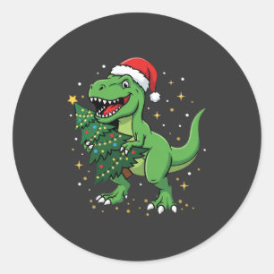 Adesivo Redondo Dinossauro de Natal Papai Noel T Rex