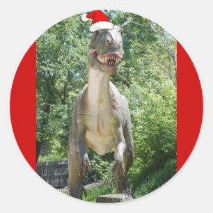 Adesivo Redondo Dinossauro de Natal T-Rex