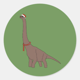 Adesivo Redondo dinossauro de pescoço longo marrom de Natal illusi