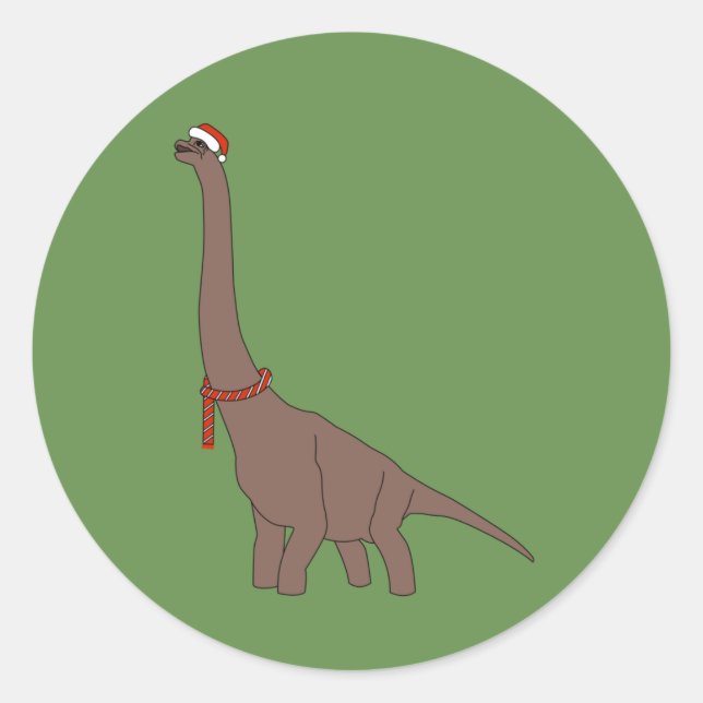 Adesivo Redondo dinossauro de pescoço longo marrom de Natal illusi (Frente)