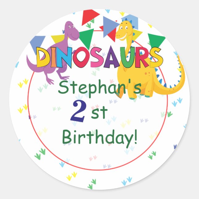 Adesivo Redondo Dinossauro e Festas de aniversário cavaleiros (Frente)