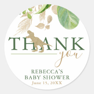 Adesivo Redondo Dinossauro Elegante, Chá de fraldas Verde e Doura