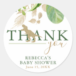 Adesivo Redondo Dinossauro Elegante Verde e Chá de fraldas Dourado