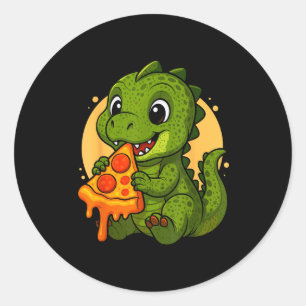 Adesivo Redondo Dinossauro Engraçado Comendo Zza Gráfico Meninos M
