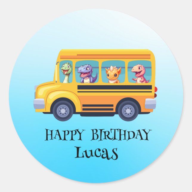 Adesivo Redondo Dinossauro Engraçado De Volta Ao Aniversário Do Ôn (Frente)