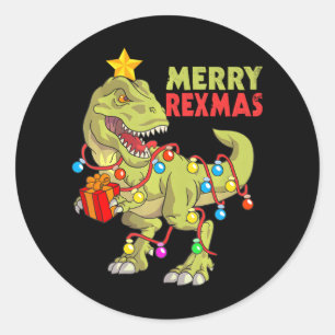 Adesivo Redondo Dinossauro Feliz de Natal Rexmas Boys Toddler Dino