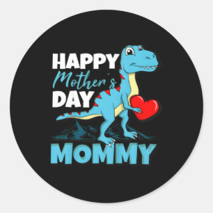 Adesivo Redondo Dinossauro Feliz Dia das Mães Mamãe T-Rex Coração