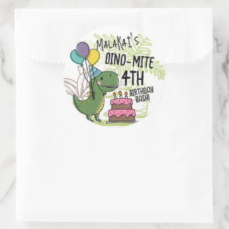 Adesivo Redondo Dinossauro Festa de aniversário de Dino-Mite Kid