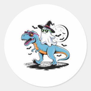 Adesivo Redondo Dinossauro Gótico T Rex E Fantasma Para O Hallowee