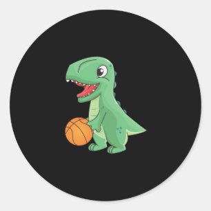 Adesivo Redondo Dinossauro Jogando Basquete